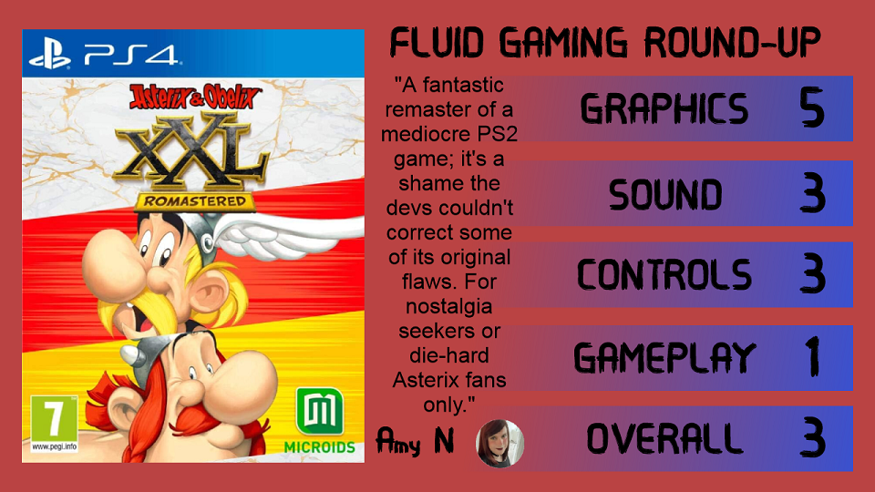 Overall: 3. A fantastic remaster of a mediocre PS2 game; it’s a shame the devs couldn’t correct some of its original flaws. For nostalgia seekers or die-hard Asterix fans only.