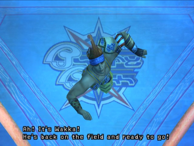 Wakka returns to the field mid-game, replacing Tidus