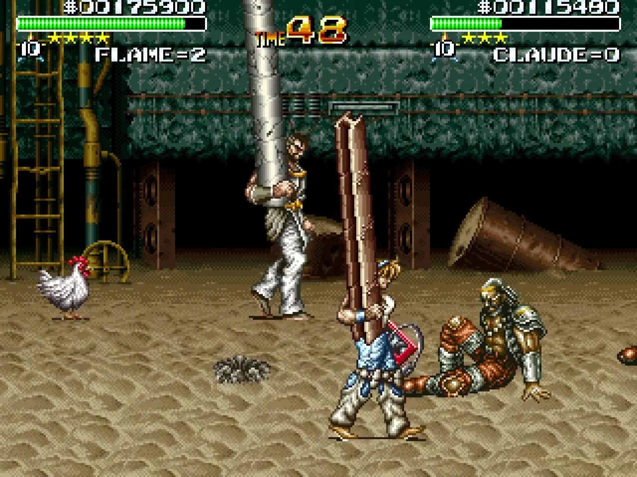 Streets of Rage gave you metal pipes, Undercover Cops one-ups it with huge steel girders!